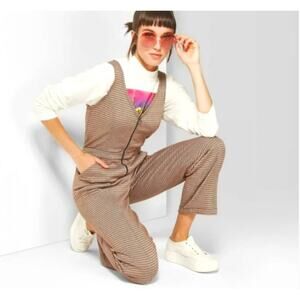 Wild Fable Brown Plaid Flare-Leg Jumpsuit Women’s M — Preppy Academia